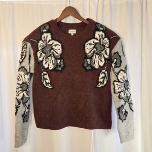 SILVERFLINT Burgundy Floral Cottagecore Cozy Knit Sweater Women's‎ Size M